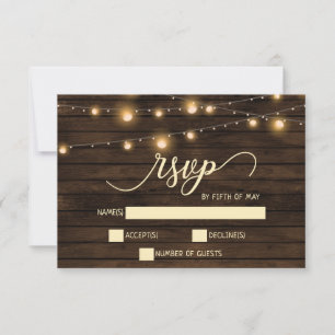 Rustieke schuur hout String verlichting Uitnodigin RSVP Kaartje