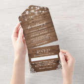 Rustieke schuur hout Twinkle Lights Bruiloft All In One Uitnodiging (Afscheurbaar)