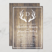 Rustieke schuur hout & witte herten gewei bruiloft kaart (Voorkant / Achterkant)