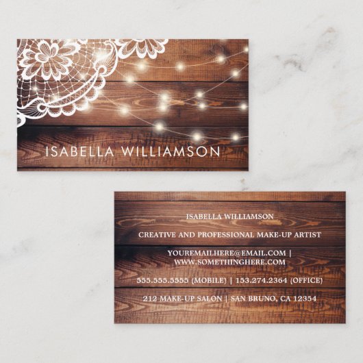Rustieke Schuur Houten Kant en String Lights Visitekaartje (Voorkant / Achterkant)