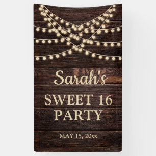 Rustieke schuur houten slingerlichten Sweet 16 naa Spandoek