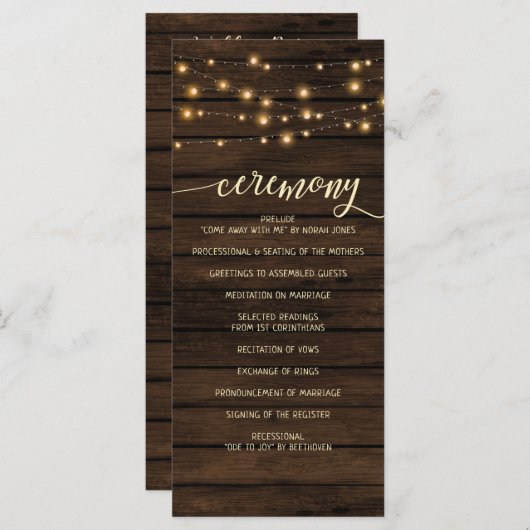 Rustieke schuur Houten String verlichting Trouwpro Programma (Voorkant / Achterkant)