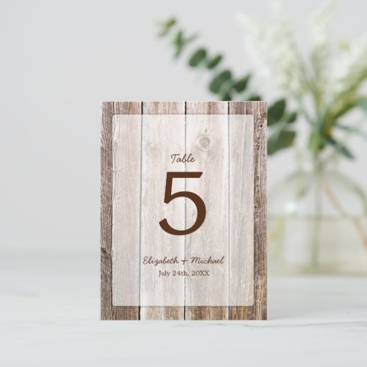 Rustieke Schuur Houten Trouwtafel Nummer Briefkaart (Staand voorkant)