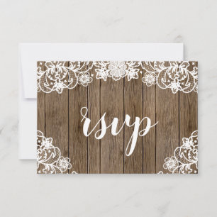 Rustieke schuur houten witte kant kalligrafie brui RSVP kaartje