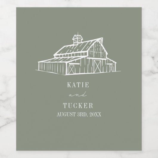 Rustieke schuur lijn kunst sage groene bruiloft wijn etiket (Enkel label)