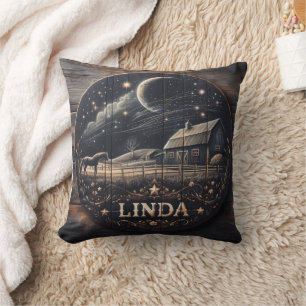Rustieke Schuur Night Sky Wood Carving Art Kussen