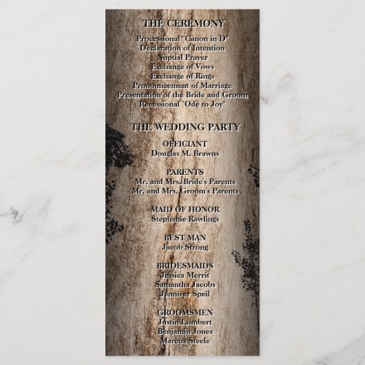 Rustieke Schuur Raad Herten & Boom Wedding Program Programma (Achterkant)