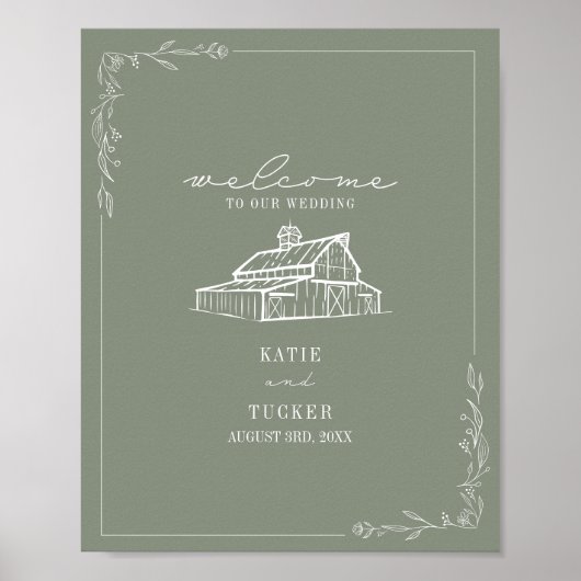 Rustieke schuur Sage Green Fall Bruiloft Welkom Poster (Voorkant)