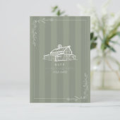 Rustieke schuur salie groene streep bruiloft RSVP Kaartje (Staand voorkant)