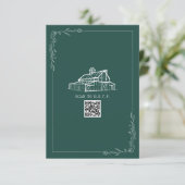 Rustieke schuur Smaragd Groen QR Code Bruiloft RSV RSVP Kaartje (Staand voorkant)