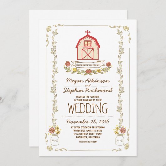 Rustieke schuur trouwuitnodigingen kaart (Voorkant / Achterkant)