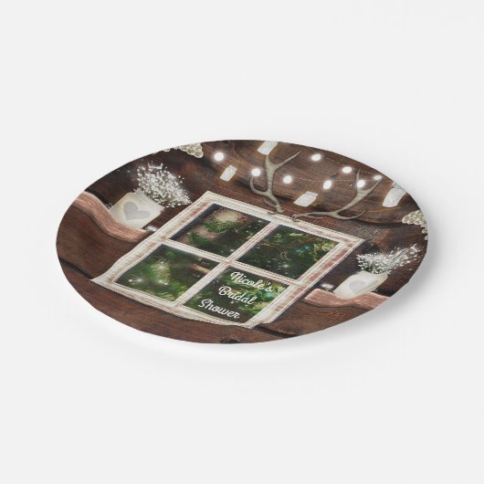 Rustieke schuur Window Tree & Mason Jar bruiloft Papieren Bordje (Gekanteld)