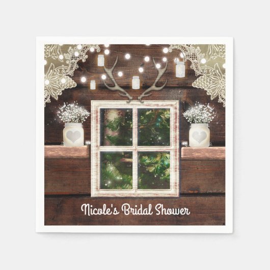 Rustieke schuur Window Tree & Mason Jar bruiloft Servetten (Voorkant)