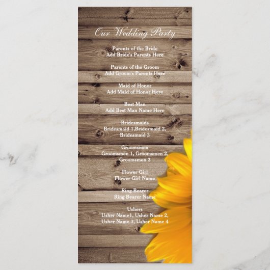 Rustieke schuur Zonnebloem Country Wedding Program Programma (Achterkant)
