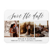 Rustieke Script Drie Foto's Save the Date Magneet (Horizontaal)