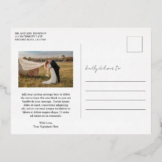 Rustieke Script Foto Moderne bruiloft Dank u Folie Uitnodiging Briefkaart (Achterkant)