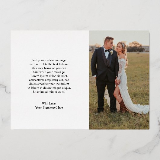 Rustieke Script Foto Moderne bruiloft Dank u kaart (Achterkant)