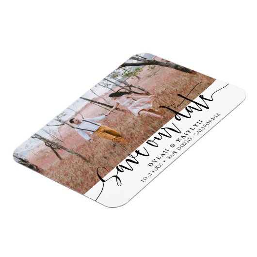 Rustieke Script Photo Magnet Save the Date Magneet (Linkerzijde)
