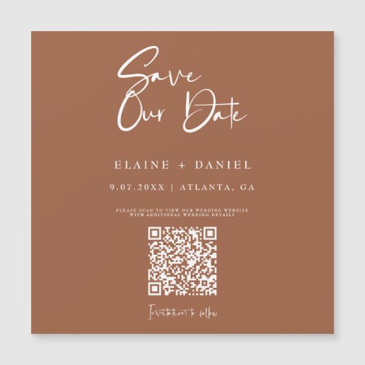 Rustieke Script QR Code Save The Date Magneet (Voorkant)