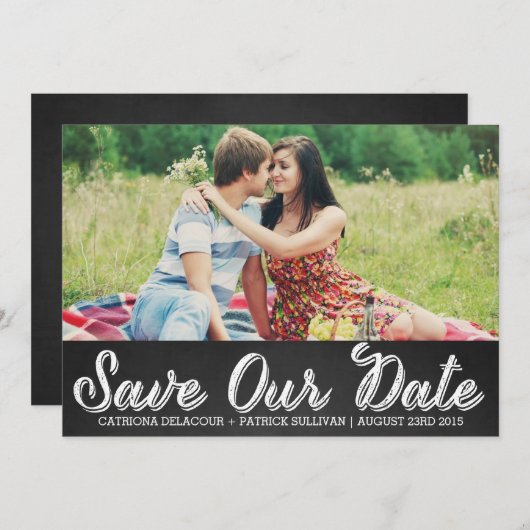 Rustieke scriptfoto Bewaar onze datumaankondiging Kaart (Voorkant / Achterkant)