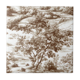 Rustieke Sepia Boerderij Pompoen Toile Patroon Tegeltje