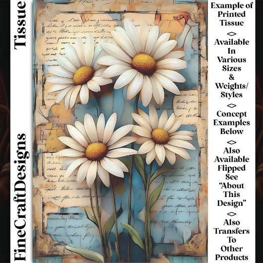 Rustieke Shabby Chic White Daisies DB5R Decoupage Tissuepapier
