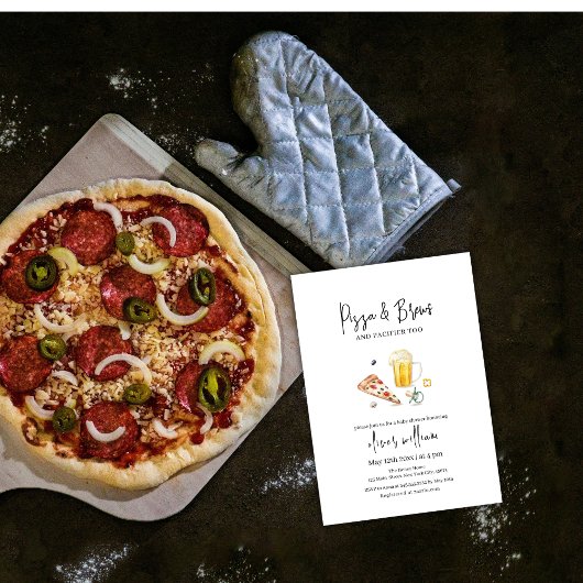 Rustieke Slice Pizza & Beers & Pacifier Baby showe Kaart