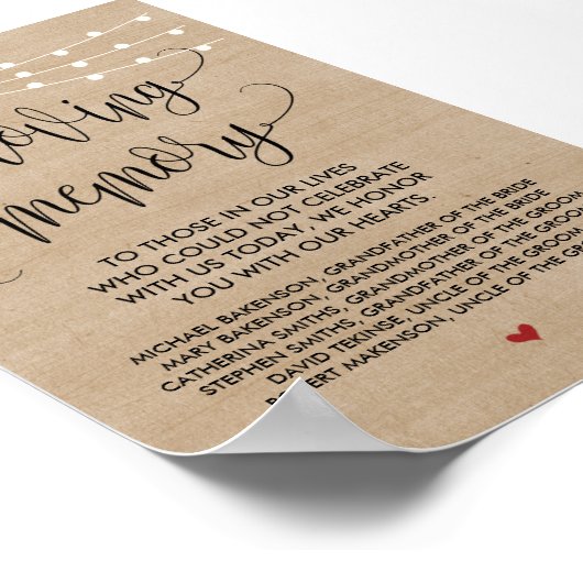 Rustieke slingerlichten Huwelijksherdenking Tafelb Poster (Hoek)