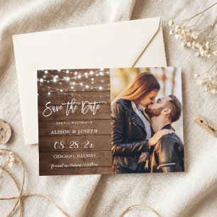 Rustieke slingerlichten save the date magnetische