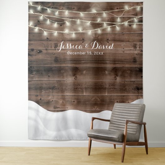 Rustieke slingerlichten Sneeuw Winter Bruiloft Ach Wandkleed (In situ)