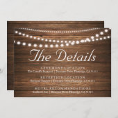 Rustieke slingerlichten trouwdetails kaart (Voorkant / Achterkant)