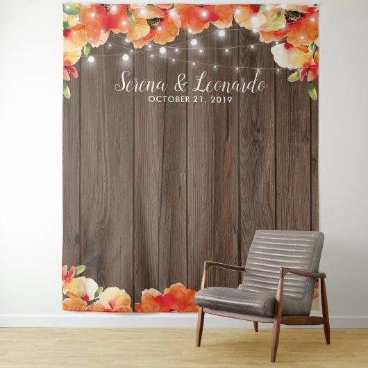 Rustieke slingerlichtjes met klaprozen fotohokje v wandkleed (In situ)