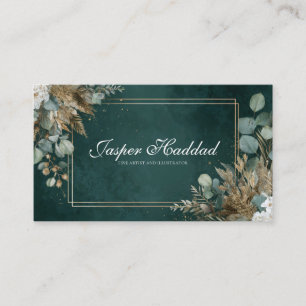 Rustieke Smaragd Goud Eucalyptus Witte Bloemen Mod Visitekaartje
