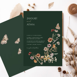 Rustieke Smaragd Groene Herfst Wildbloemen Bruilof Kaart