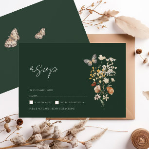 Rustieke Smaragd Groene Herfst Wildbloemen Bruilof RSVP Kaartje
