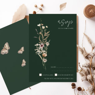 Rustieke Smaragd Groene Herfst Wildbloemen Bruilof RSVP Kaartje