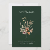 Rustieke Smaragd Groene Herfst Wildbloemen Bruilof Save The Date (Voorkant)