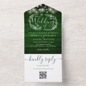 Rustieke Smaragd Groene QR Code String Lights Brui All In One Uitnodiging (Binnen)