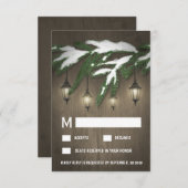 Rustieke Sneeuw Evergreen Lantern Bruiloft RSVP Ka (Voorkant / Achterkant)