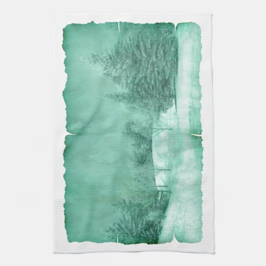 Rustieke sneeuw evergreen winter scene perkament g theedoek (Verticaal)