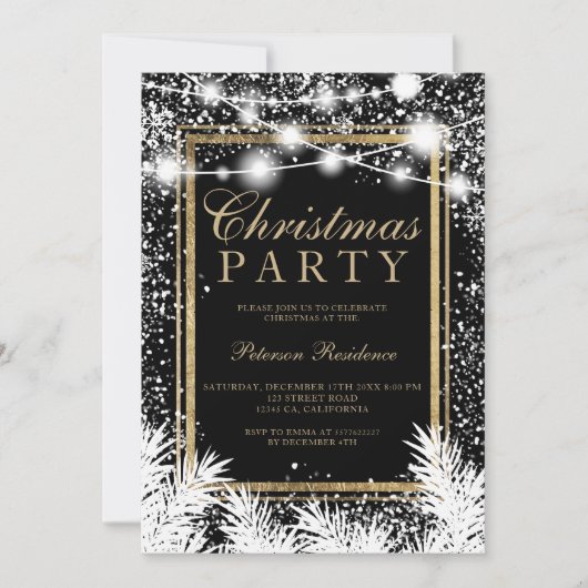 Rustieke sneeuw zwarte Kerstmis dennenboom slinger Kaart (Voorkant)