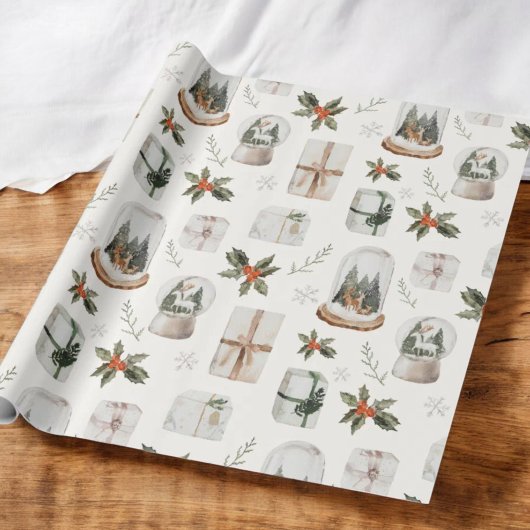 Rustieke Sneeuwbol Kerst Verjaardagsfeestje Cadeaupapier