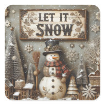 Rustieke sneeuwman 'Let It Snow' winterse Sticker
