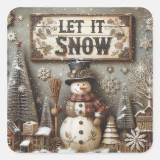 Rustieke sneeuwman 'Let It Snow' winterse Sticker