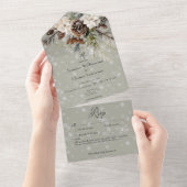 Rustieke Sneeuwval Pine & Witte Bloemen Wijze Deta All In One Uitnodiging (Afscheurbaar)