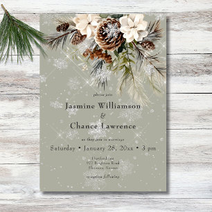 Rustieke Sneeuwval Pine & Witte Bloemen Wijze Huwe Kaart