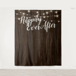 Rustieke snoerlampen houten trouw achtergrond wandkleed