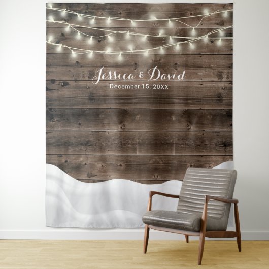 Rustieke snoerlampen Sneeuw Winter Bruiloft Backdr Wandkleed (In situ)