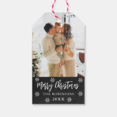 Rustieke Snowflake Krijtbord Foto Kerstmis Cadeaulabel (Achterkant)