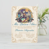 Rustieke Spaanse Quinceañera Mis Quince Blauw West Kaart (Staand voorkant)